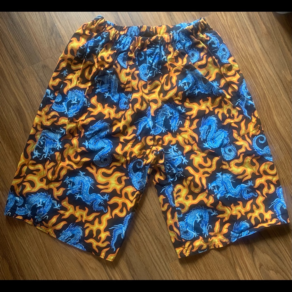 Vintage 90s Fire Ice Dragon Flame Cotton Custom Shorts